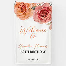 Rote Orangen Rose Blumengebäck Geburtstag Willkomm Banner