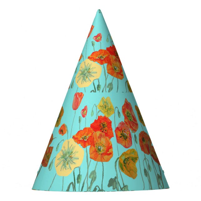 Rote Orangenblüte Mohnblüten Blume Aqua Partyhütchen (Vorderseite)