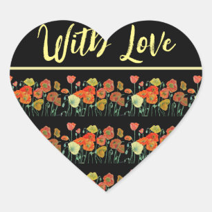 Rote Orangenmohnblüten Mohnblüten Kunst mit Liebe Herz-Aufkleber
