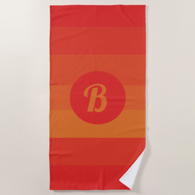Rote Orangenstreifen, kundenspezifisches Monogramm Strandtuch (Vorderseite)