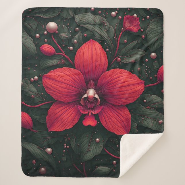 Rote Orchidee blüht mit grünen Blättern Sherpadecke (Vorderseite)