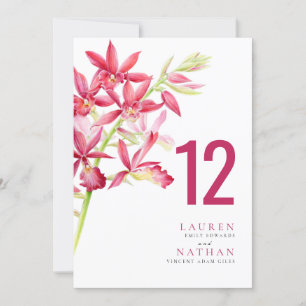 Rote Orchidee Blume Hochzeitskarte Tischnummer