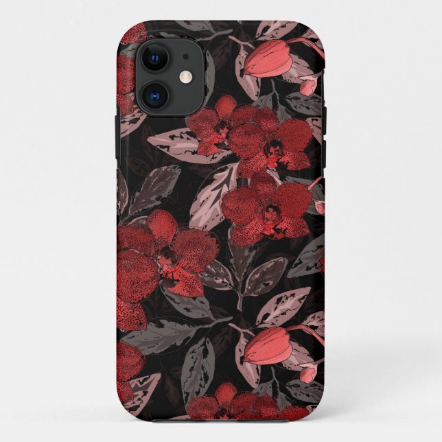Rote Orchideen auf schwarz. Case-Mate iPhone Hülle (Rückseite)
