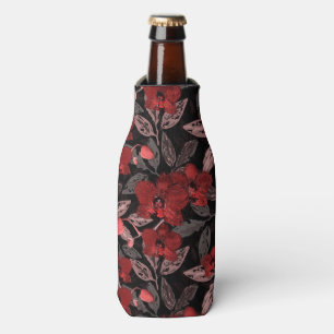 Rote Orchideen auf Schwarz. Flaschenkühler