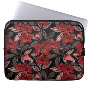 Rote Orchideen auf schwarz. Laptopschutzhülle