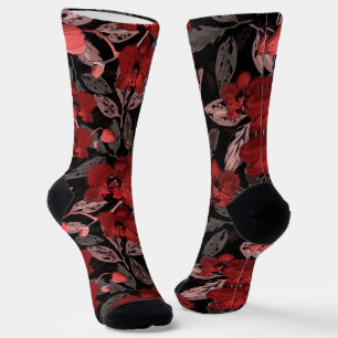 Rote Orchideen auf schwarz. Socken