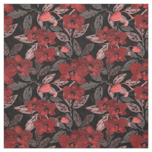 Rote Orchideen auf schwarz. Stoff