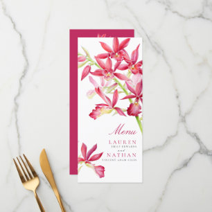 Rote Orchideen Blume Hochzeitsmenü Menükarte