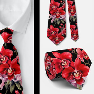 Rote Orchideen Blumen Krawatte