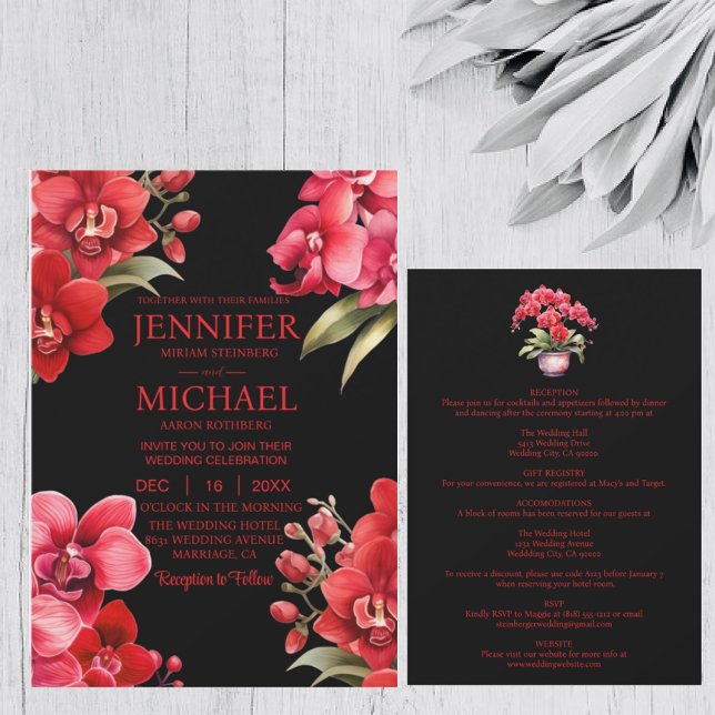 Rote Orchideen in einer Einladung zur Hochzeit (Von Creator hochgeladen)