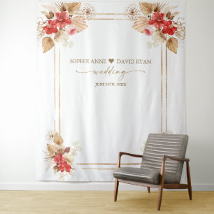 Rote Orchideen Pampasgras Gold Fotobox Hochzeit  Wandteppich