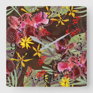 Rote Orchideen. Quadratische Wanduhr