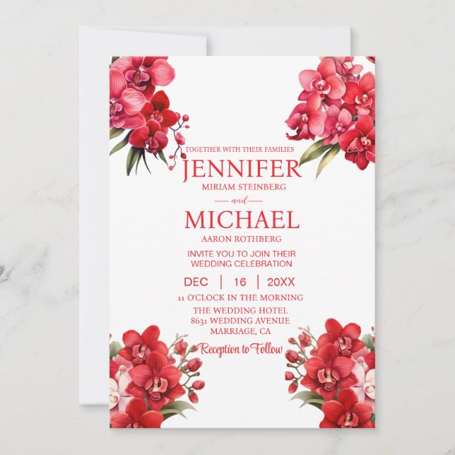 Rote Orchideen Winter Sommerhochzeit Einladungen (Vorderseite)
