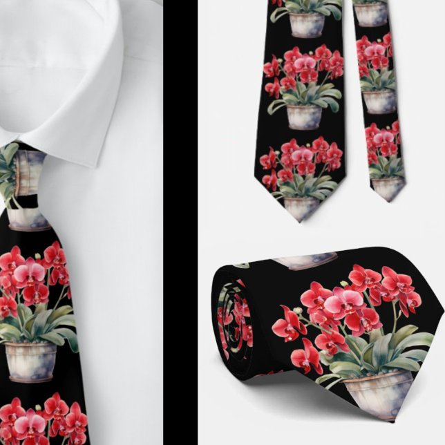 Rote Orchideenhalsbinde Krawatte (Von Creator hochgeladen)