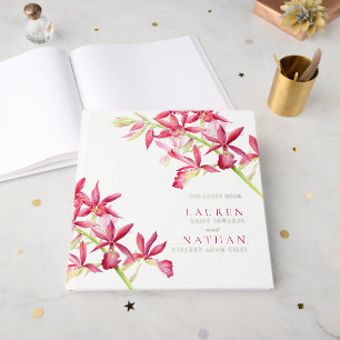 Rote Orchideenhochzeit Blume Aquarellfarben Gästebuch