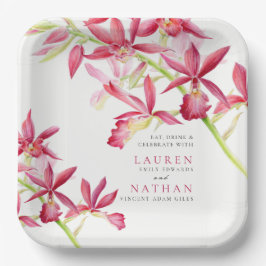 Rote Orchideenhochzeit Blume Aquarellfarben Pappteller