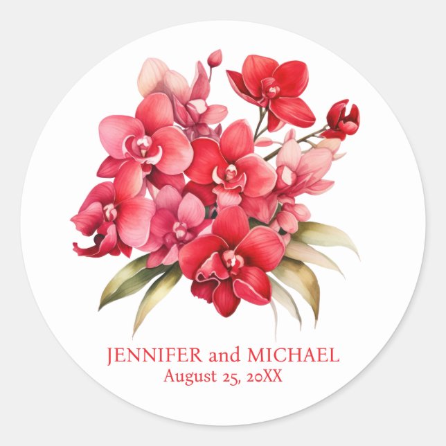 Rote Orchids Blume Blumenhochzeit Runder Aufkleber (Vorderseite)