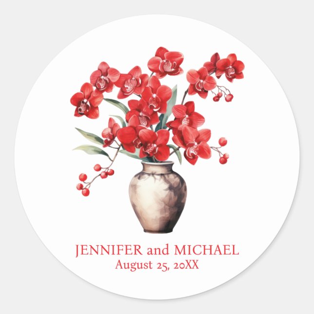 Rote Orchids Blume Blumenhochzeit Runder Aufkleber (Vorderseite)
