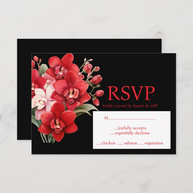 Rote Orchids Menü Auswahl UAWG Response Card RSVP Karte (Vorne/Hinten)