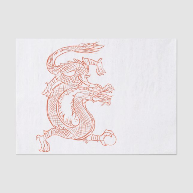 Rote orientalische skizzierte Drache-Kunst Seidenpapier (Vorderseite)