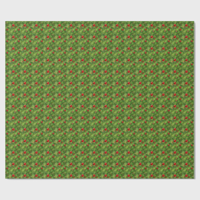 Rote Ornamente & Immergrün-Weihnachtspapier Geschenkpapier (Flach)