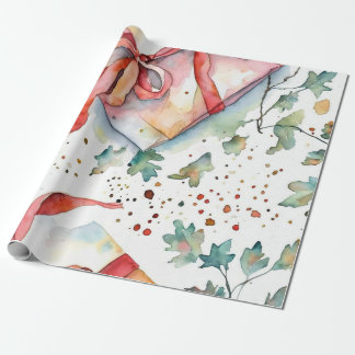 Rote Ornamente mit Schneekuss Geschenkpapier