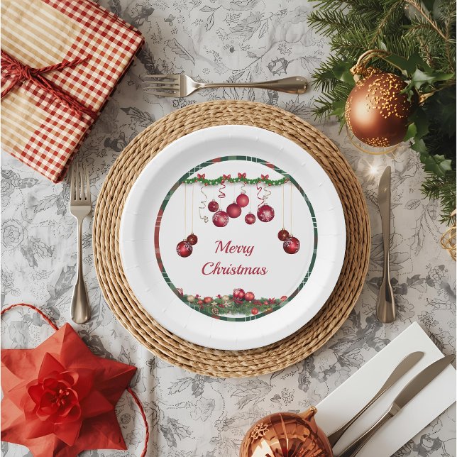 Rote Ornamente Moderne Weihnachtsfeier Pappteller (Von Creator hochgeladen)
