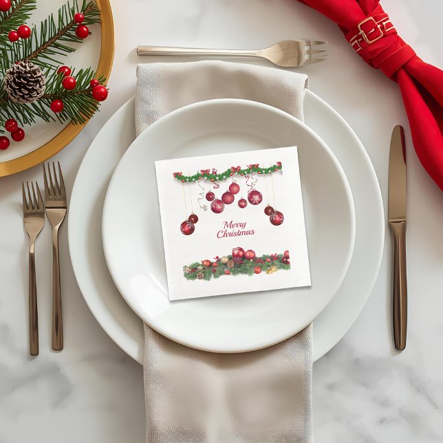 Rote Ornamente Moderne Weihnachtsfeier Serviette (Von Creator hochgeladen)
