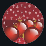 Rote Ornamente Runder Aufkleber<br><div class="desc">Red Ornaments and Stars Weihnachtsdesigns von Sandra</div>