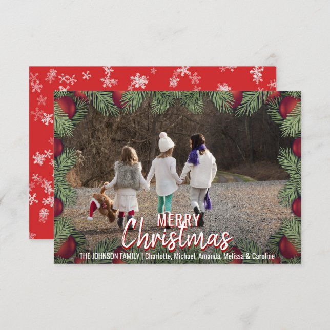 Rote Ornamente Weihnachtsfamilie | FOTO Einladung (Vorne/Hinten)