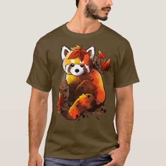 Rote Panda-rote Blätter T-Shirt