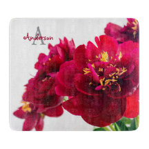 Rote Päonien Glas-Schneidbrett