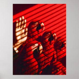 Rote Papageien und eine Hand Poster