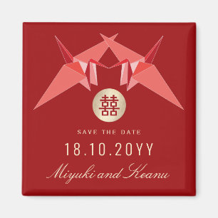 Rote Papierkran und doppeltes Glück Save the Date Magnet