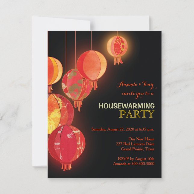 Rote Papierlaternenhousewarming-Party Einladungen (Vorderseite)