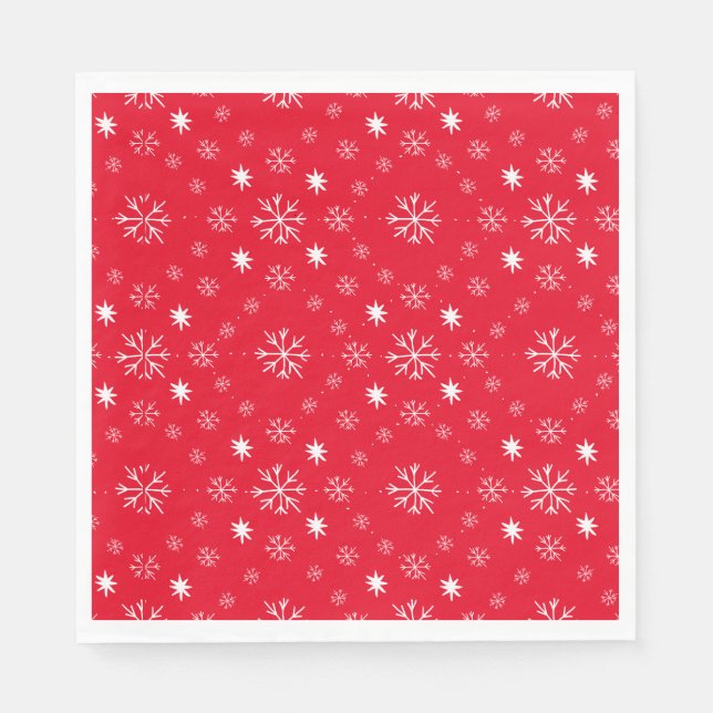 Rote Papierplatte mit weißen Schneeflocken Serviette (Vorderseite)