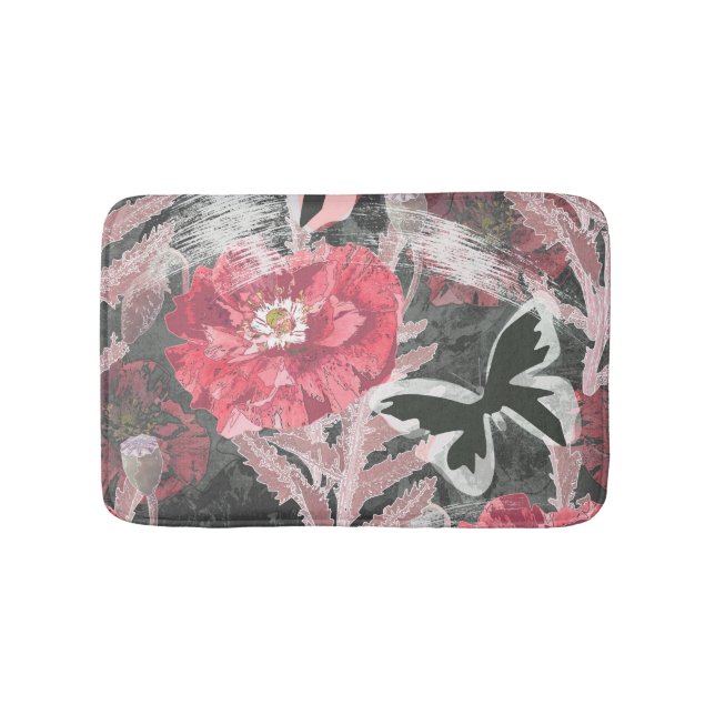 Rote Pappkuchen. Farbenfroher Blumendruck. Badematte (Vorderseite)