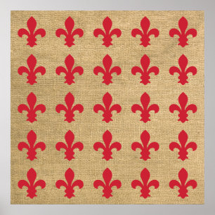 Rote Pariser Stimmungen Fleur de Lys Muster Poster