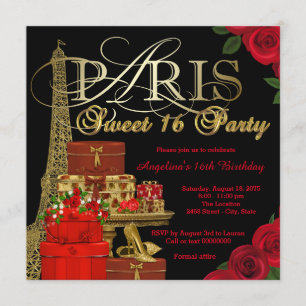 Rote Pariser Sweet 16 Party Einladung