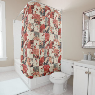 Rote Patchworkdecke Rustikal Floral Retro Duschvorhang