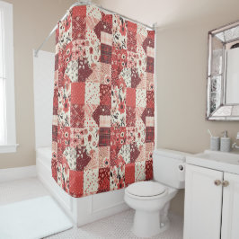 Rote Patchworkdecke Rustikal Floral Retro Duschvorhang