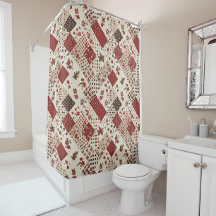 Rote Patchworkdecke Rustikal Floral Retro Duschvorhang