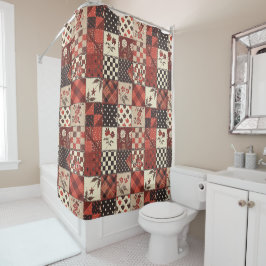Rote Patchworkdecke Rustikal Floral Retro Duschvorhang