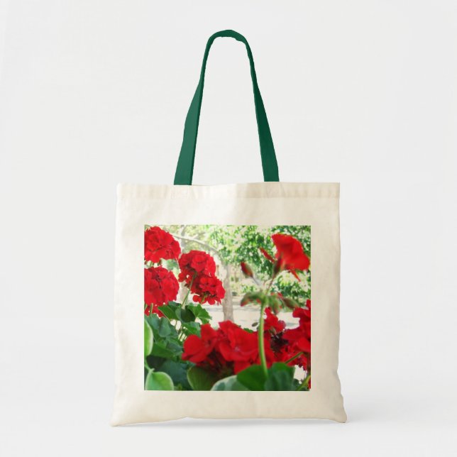 Rote Pelargonie-Tasche ein großes Garten-Geschenk Tragetasche (Vorne)