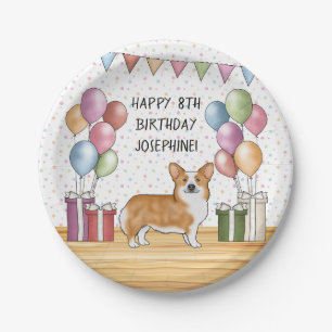 Rote Pembroke Welsh Corgi Farbige Frohe Geburtstag Pappteller