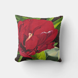 Rote Peonie Blüte mit grünen Blätter Kissen