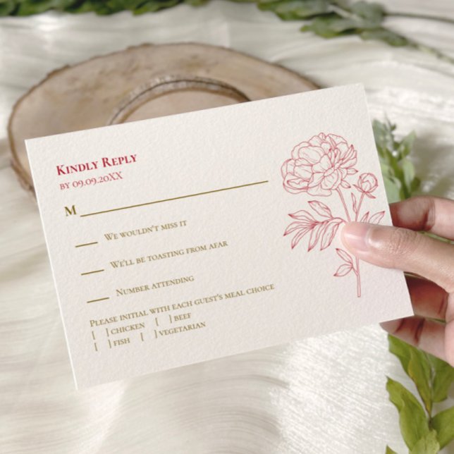 Rote Peony Line Zeichnend Einladung zur Hochzeit, (Von Creator hochgeladen)