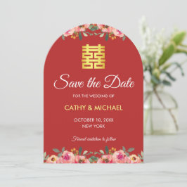 Rote Perle Blütenzeit Chinesische Hochzeit doppelt Save The Date