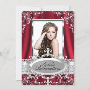 Rote Perlen-Seide Vintage Glamour Quinceanera Einladung