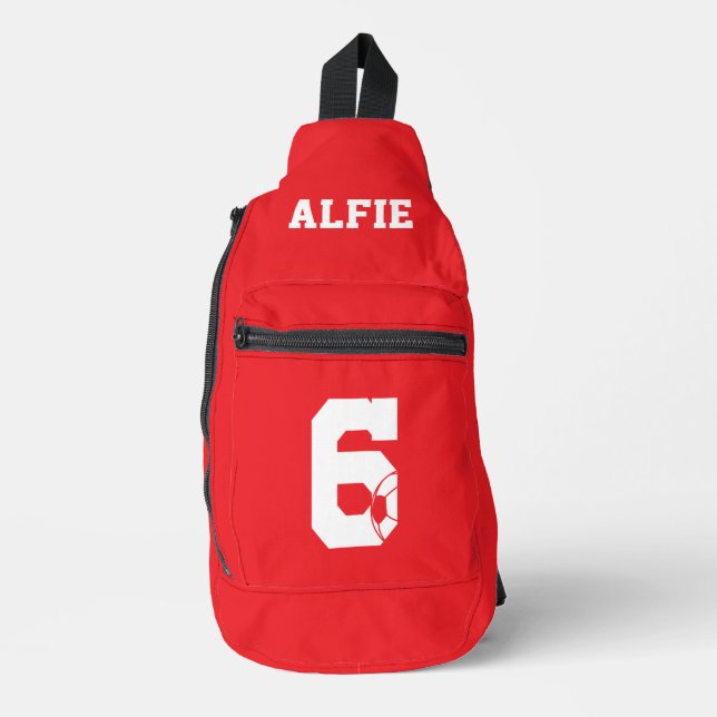 Rote personalisierte Fußballstiefel Crossbody Bag (Vorderseite)